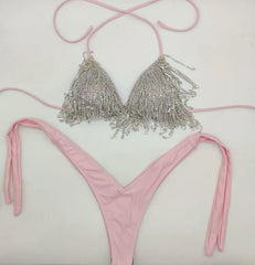 Crystal Drip Women's 2Pc Pink Bikini Set | Rave Set