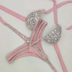 Sparkly Pink Rhinestone Women's Bikini Set | Rave Set