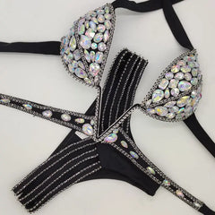 Sparkly Black Rhinestone Women's Bikini Set | Rave Set
