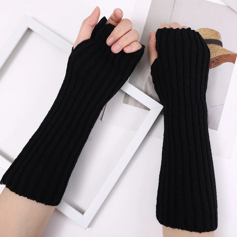 Knitted Fingerless Arm Warmers Black | Rave Set