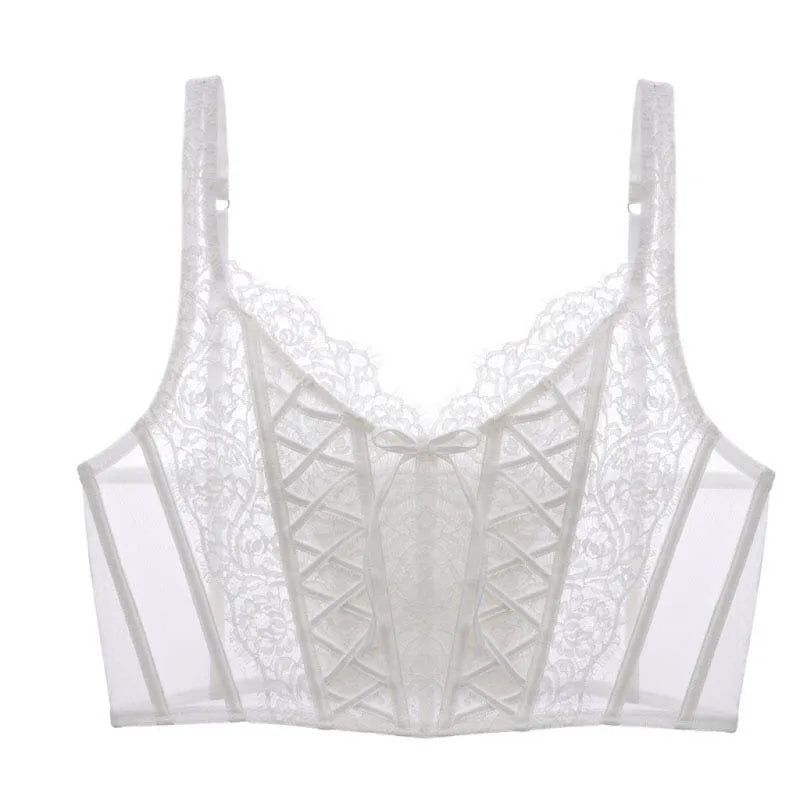 Embroidered Lace Corset for Women White_Front View