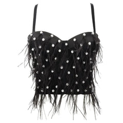 Rhinestone Feather Tassel Crop Top | Rave Set