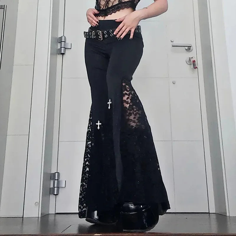 Dark Goth Streetwear Wide Flare Pants_Side View
