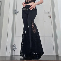 Dark Goth Streetwear Wide Flare Pants_Side View