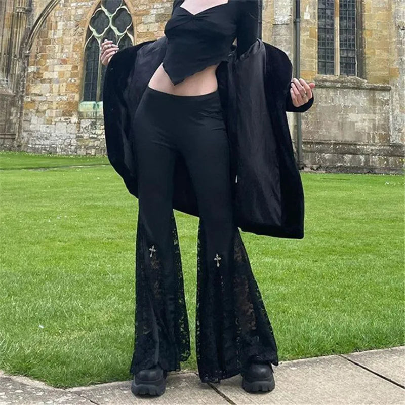 Dark Goth Streetwear Wide Flare Pants_Front
