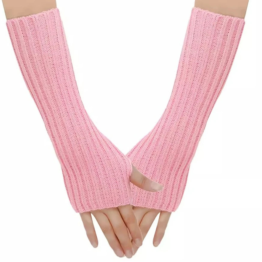 Knitted Fingerless Arm Warmers Pink | Rave Set