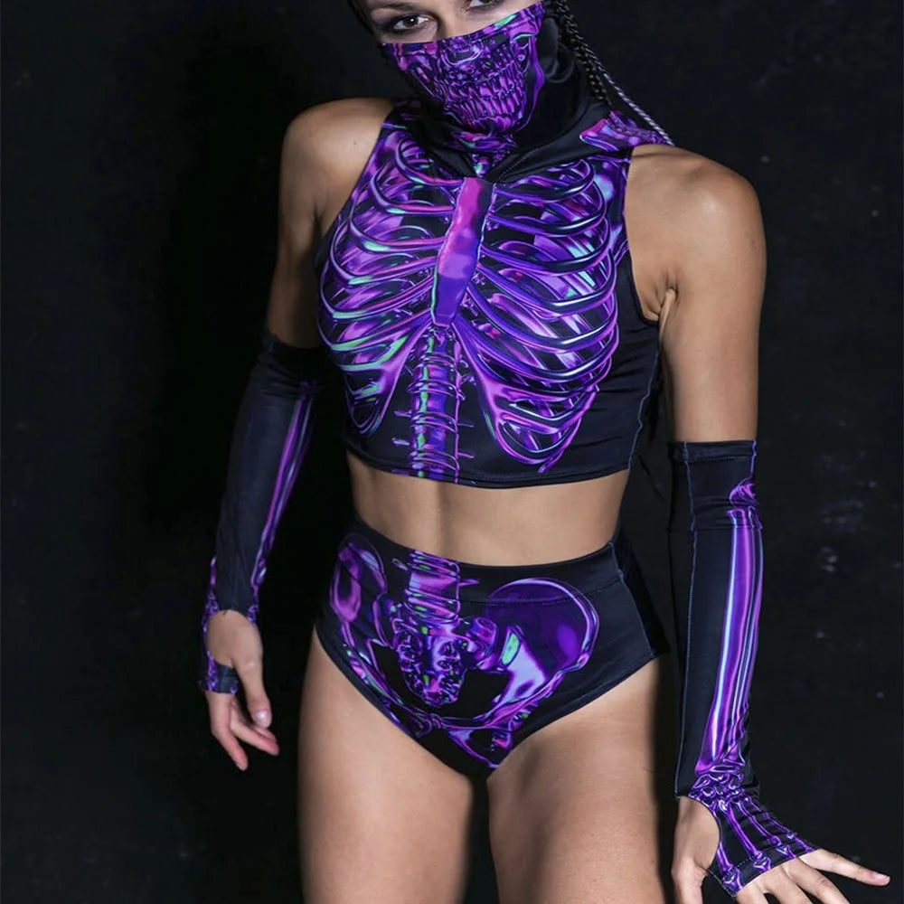 Electric Bones Purple Crop & Shorts Set | Rave Sets