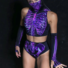 Electric Bones Purple Crop & Shorts Set | Rave Sets