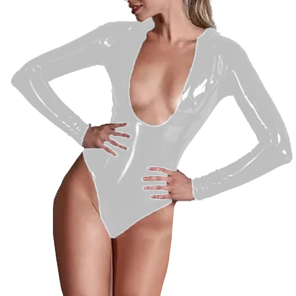 Silver Storm Women’s Glossy Bodysuit | Rave Set