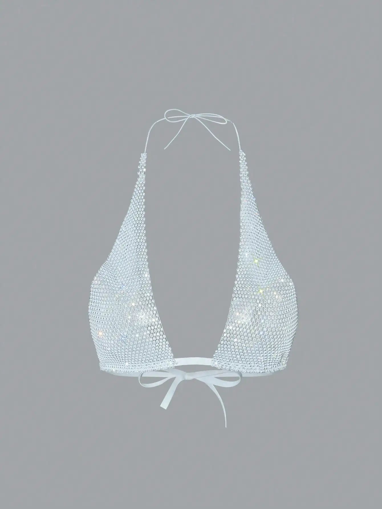 Rhinestone Halter Crop Top for Women White_Front View