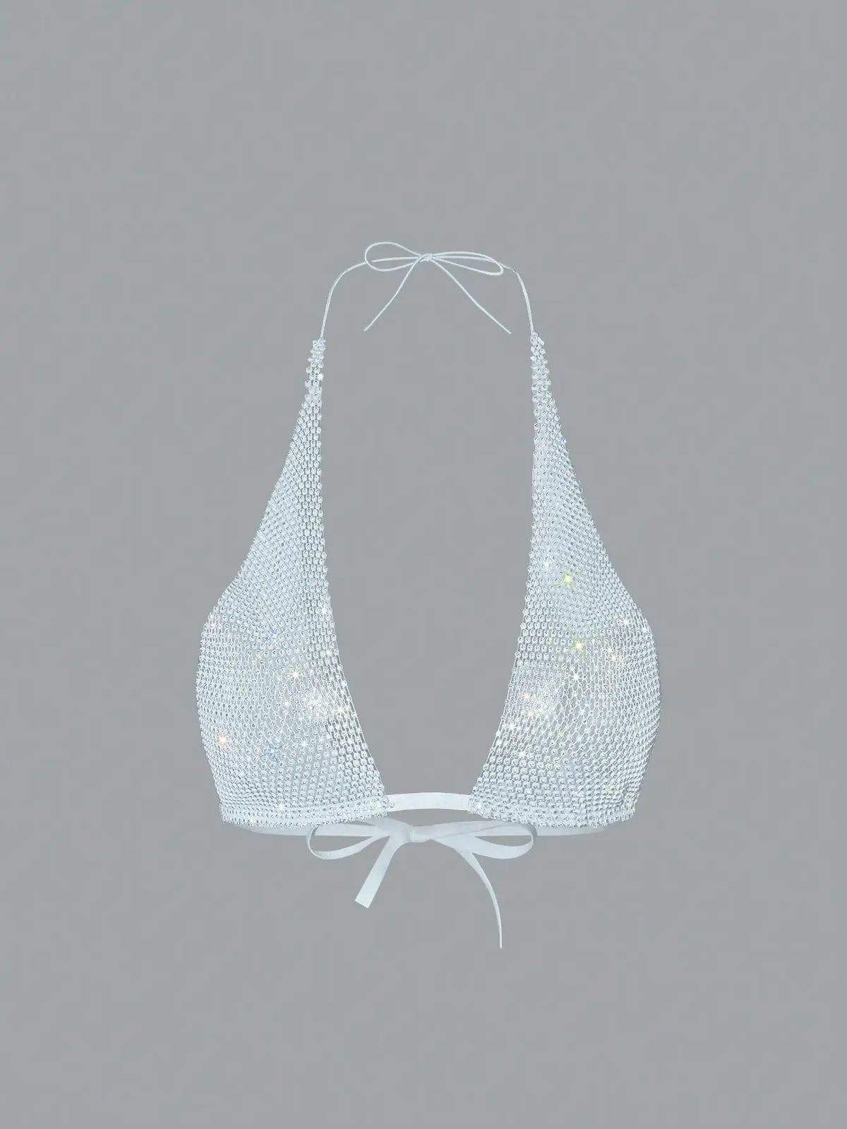 Rhinestone Halter Crop Top for Women White_Front View
