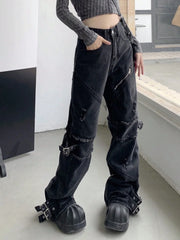 Retro Wide Leg High Waist Street Jeans_Side View