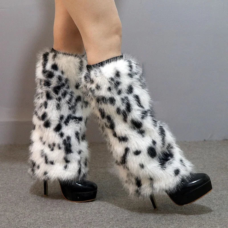 Snow Pulse Spotted Fur Leg Warmers | Rave Set