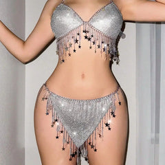 Starstruck Women’s Silver Fringe Bikini Set | Rave Set