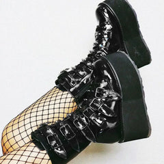 Obsidian Gloss Women’s Buckle Platform Boots | Rave Set
