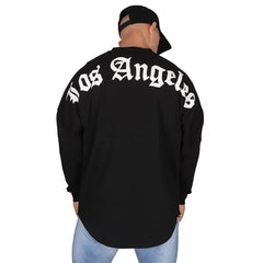 Men’s Long Sleeve Letter Print T-Shirt  in Black_Front View