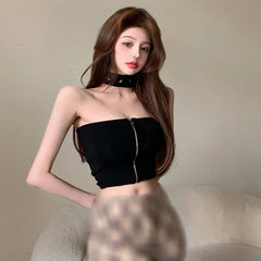 Camisole Crop Top for Women Black_Front View
