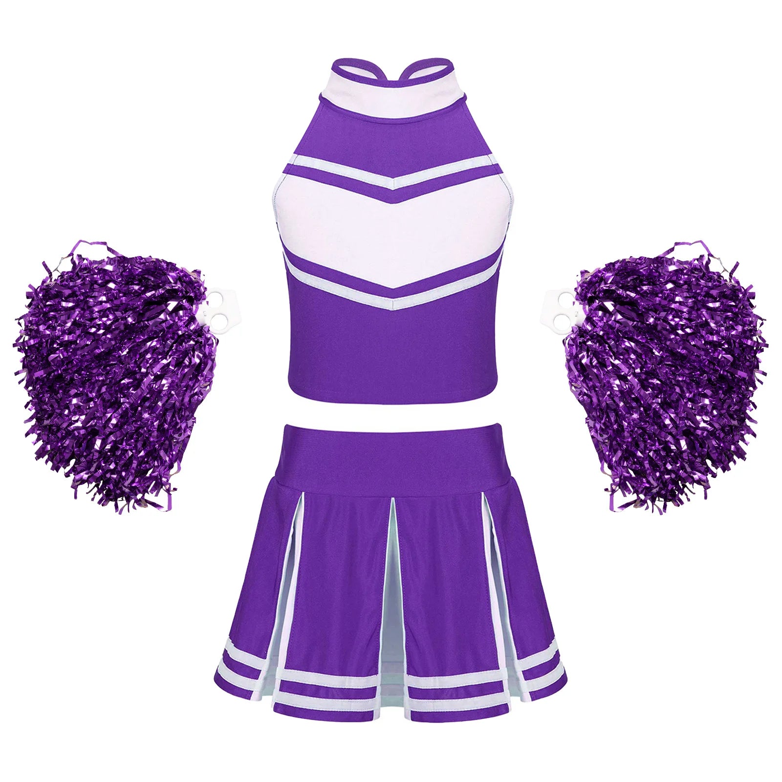 Cheerleader Costume Uniform Outfit in Purple Sets_Front View