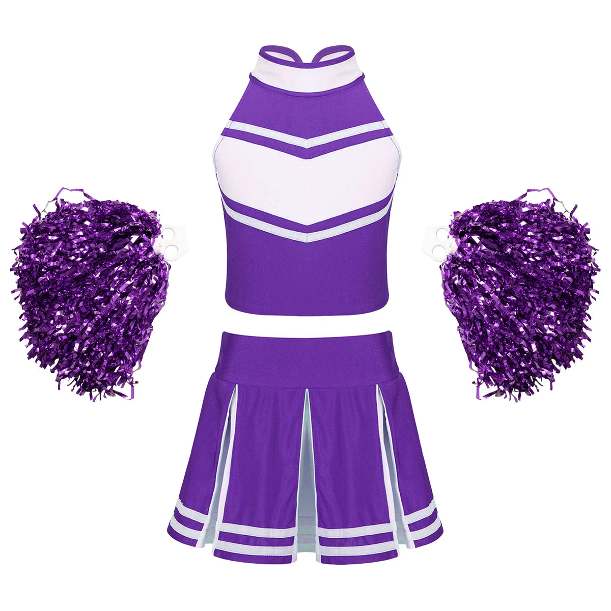 Cheerleader Costume Uniform Outfit in Purple Sets_Front View