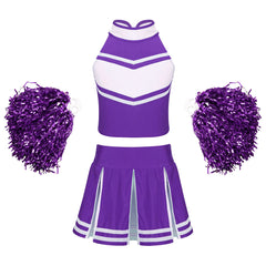 Cheerleader Costume Uniform Outfit in Purple Sets_Front View