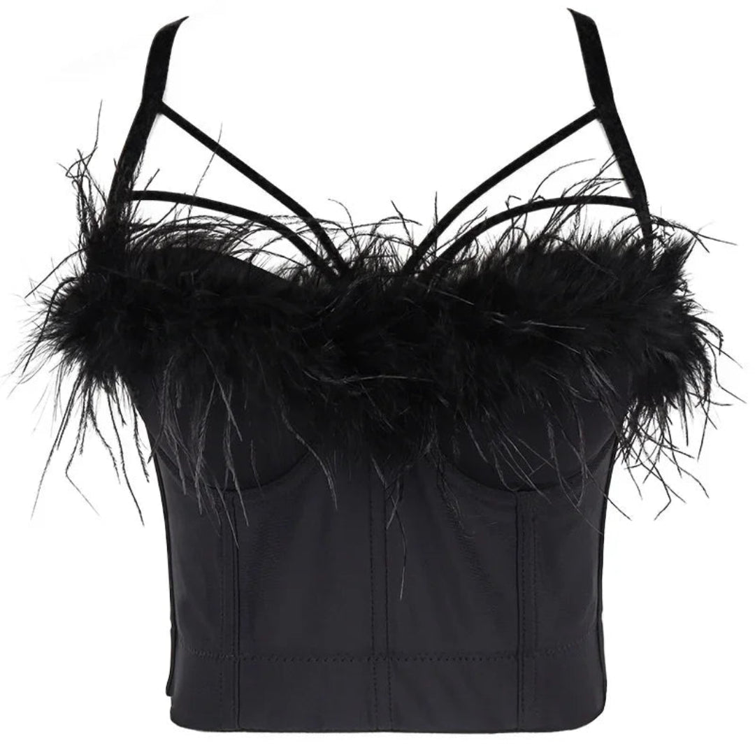 Strappy Feather Corset Crop Top for Women | Rave Set