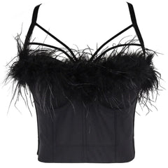 Strappy Feather Corset Crop Top for Women | Rave Set