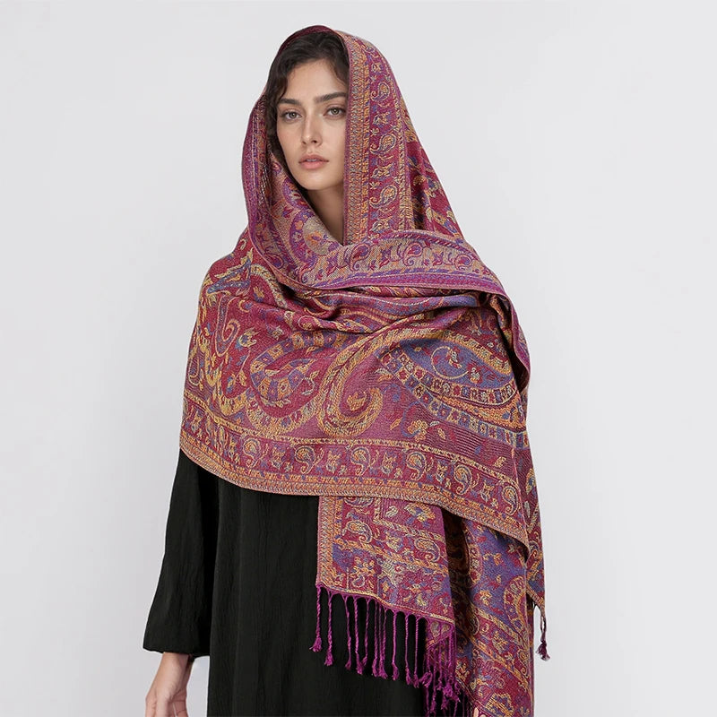 Crimson Orchid Paisley Unisex Pashmina Scarf | Rave Set