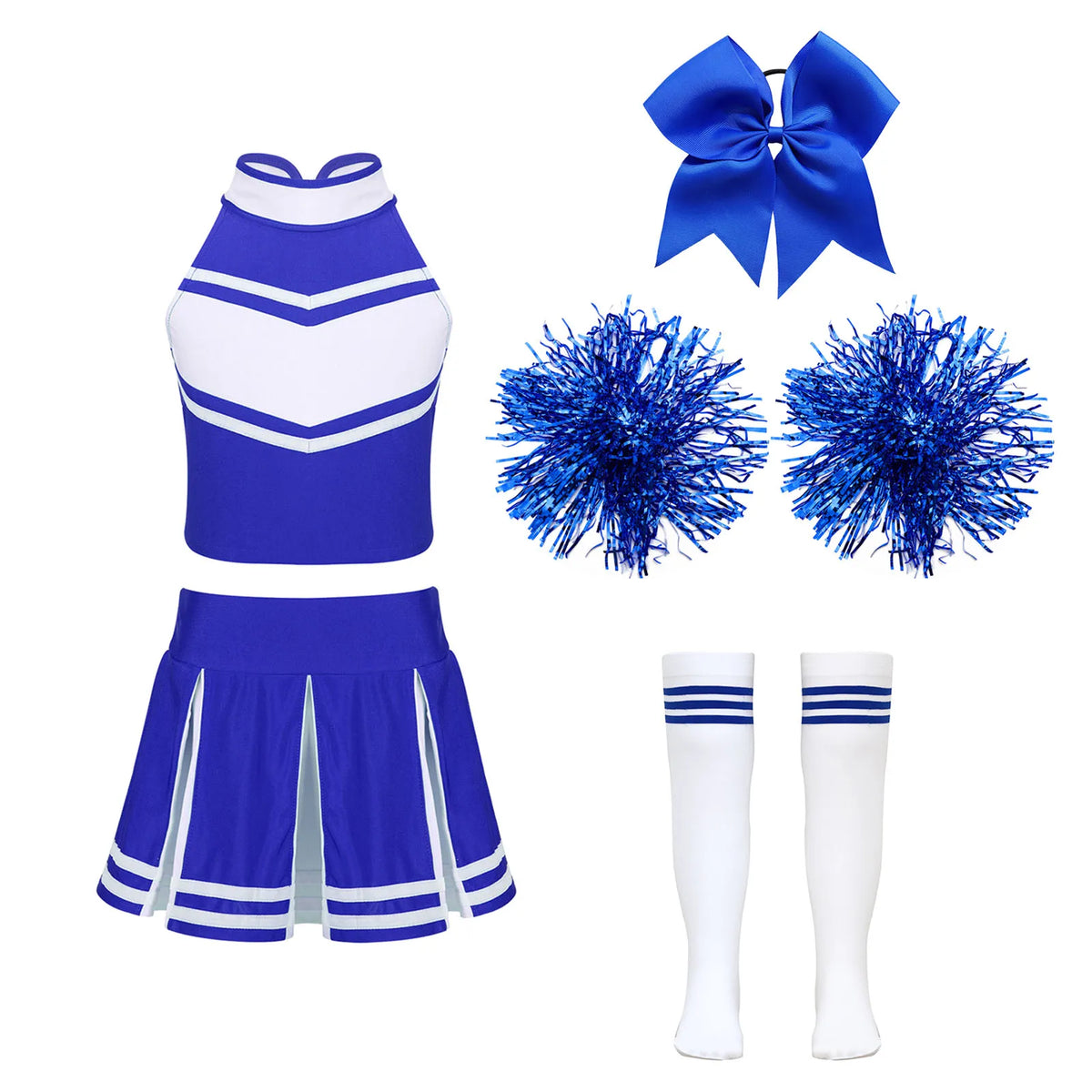 Cheerleader Costume Uniform Full Sets Outfit in Blue_Front View