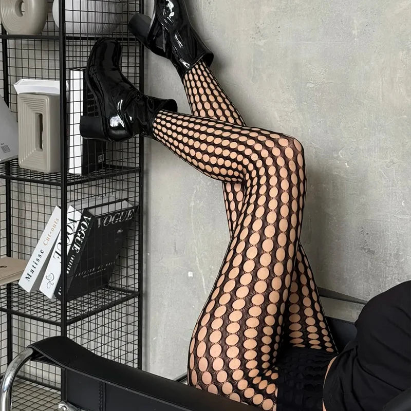 Black Bold Circle Mesh Tights | Rave Set