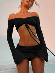 Drawstring Top and Skirt Set For Women Black | Rave Set