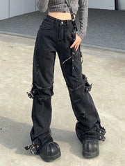 Retro Wide Leg High Waist Street Jeans_Front View