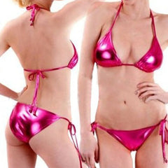 Low Waist Halter Bikini Set for Women in Rose Red_Front View