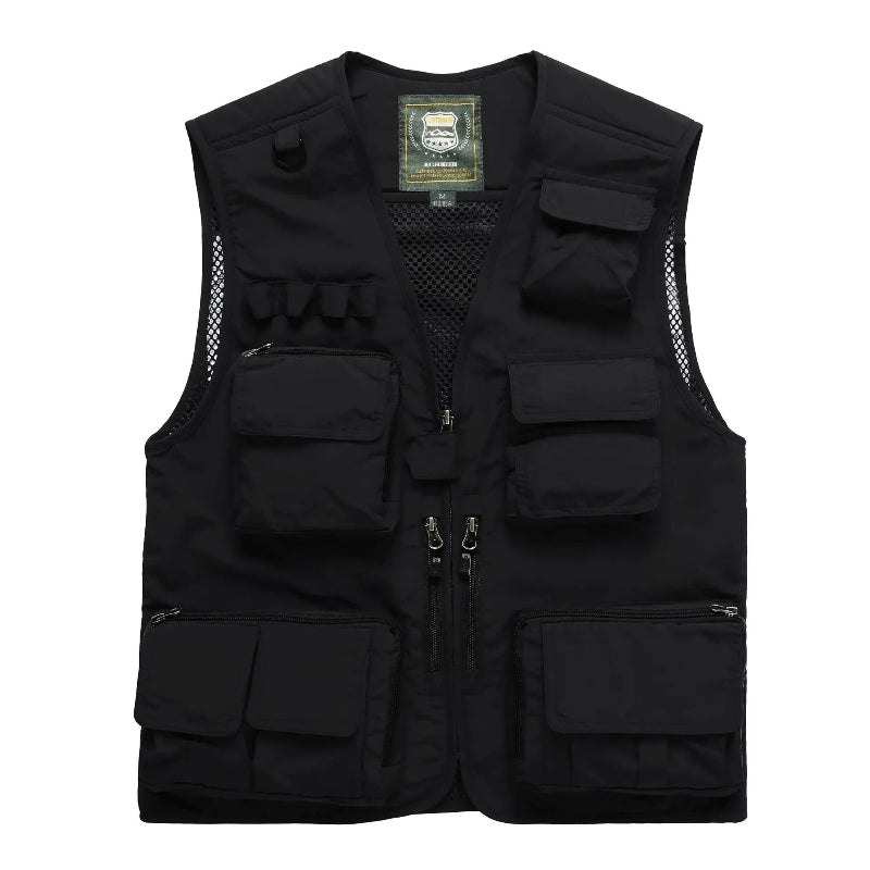 Multi-Pocket  Mesh Photography Vest for Men in Black_Front View