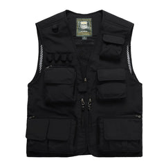 Multi-Pocket  Mesh Photography Vest for Men in Black_Front View