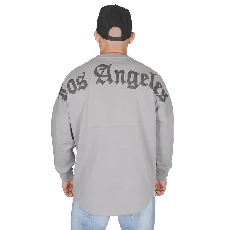 Men’s Long Sleeve Letter Print T-Shirt  in Gray_Front View