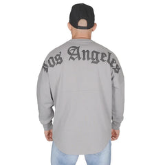 Men’s Long Sleeve Letter Print T-Shirt  in Gray_Front View