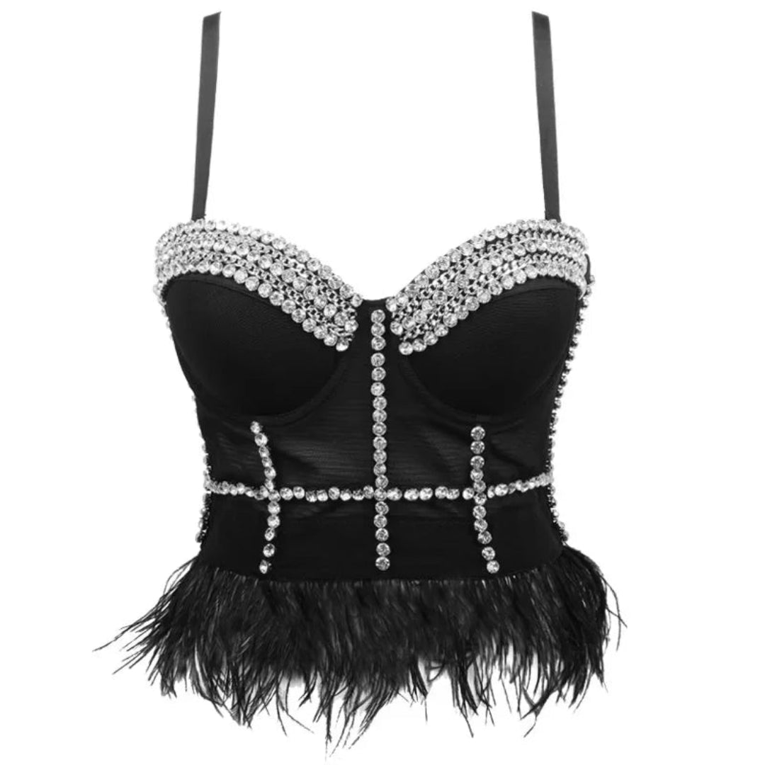 Glam Feather Rhinestone Corset Top | Rave Set