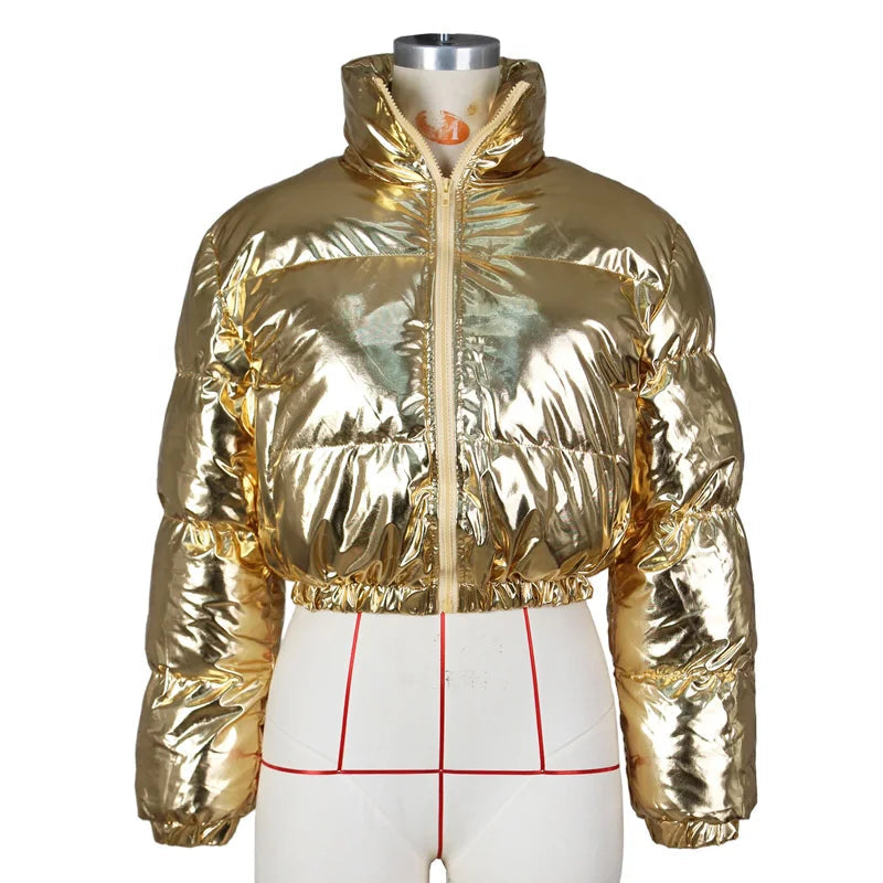 Gold Glimmer Metallic Puffer Jacket | Rave Set