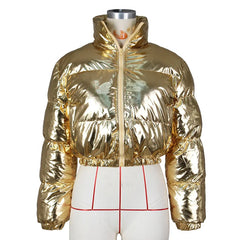 Gold Glimmer Metallic Puffer Jacket | Rave Set