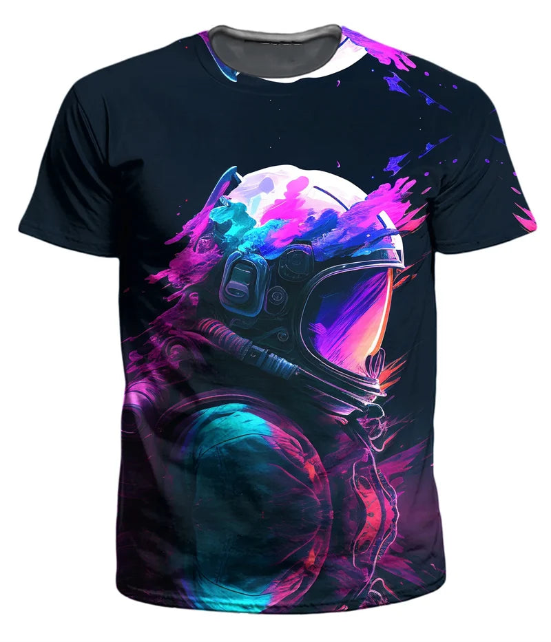 Men’s 3D Print Oversized T-Shirt Multicolor Astronaut_Front View