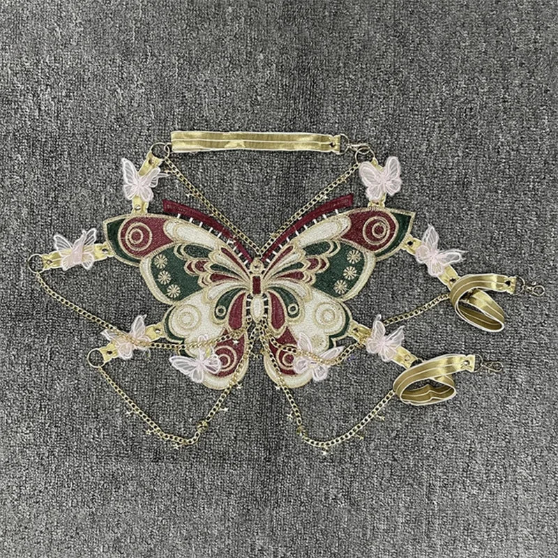 Butterfly Crystal Chain Crop Top for Women Wine Red | Rave Set