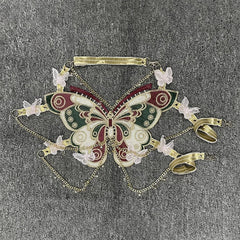 Butterfly Crystal Chain Crop Top for Women Wine Red | Rave Set
