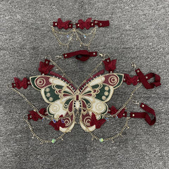 Butterfly Crystal Chain Crop Top for Women Red | Rave Set