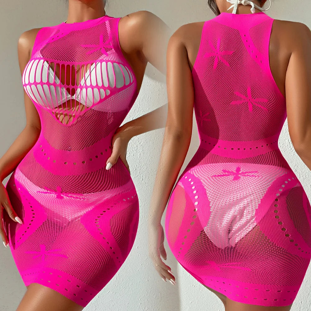 Neon Heat Mesh Halter Dress | Rave Set