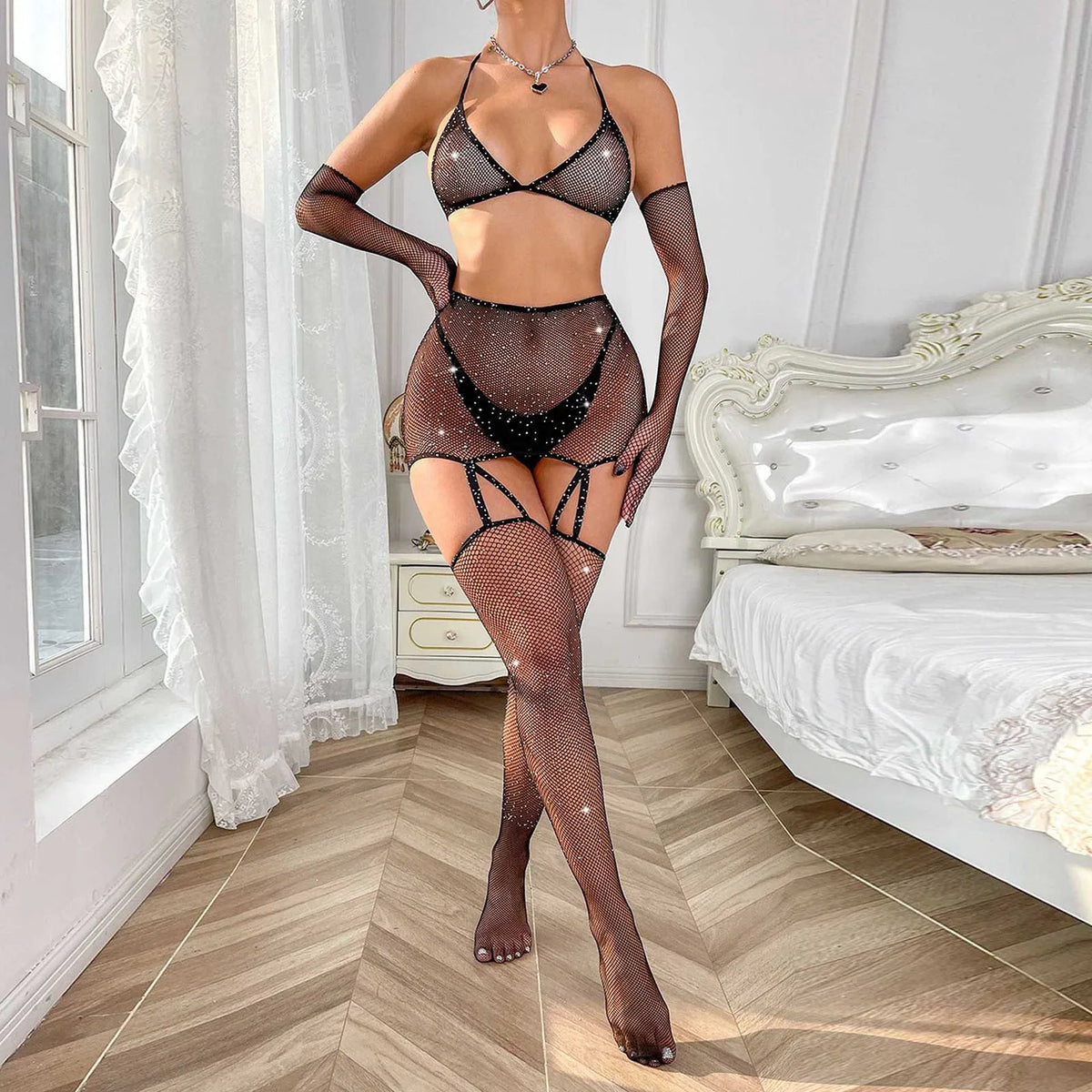 Dazzling Women’s Black Mesh 5pc Set | Rave Set