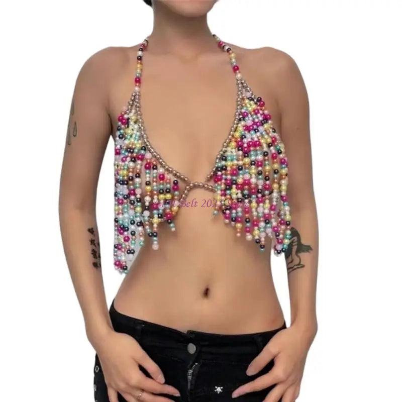 Starlit Beaded Drape Halter Top | Rave Set