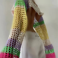 Knit Flare Sleeve Crop Shrug for Women Multicolor | Rave Set