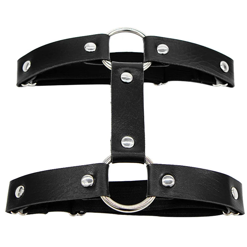Punk T-Strap Black Thigh Garter | Rave Set