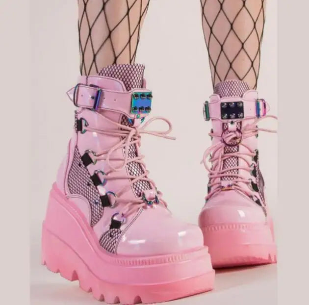 Bold Edge Platform Boots for Women Pink | Rave Set
