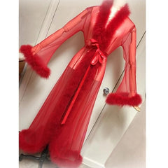Sheer Mesh Flare Sleeve Bow Tie Jacket for Women Red_Front View